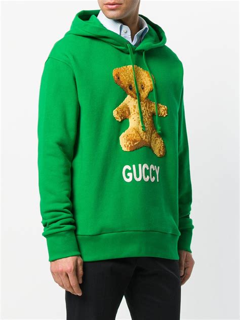 gucci teddy bear hoodie green|Gucci teddy bear sweatshirt men.